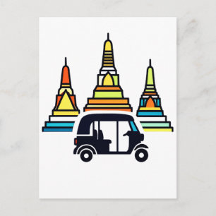 Thailändische Tempel und Tuk Tuks Postkarte