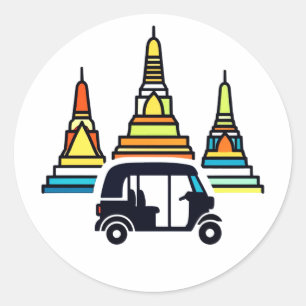 Thailändische Tempel und Tuk Tuks Runder Aufkleber