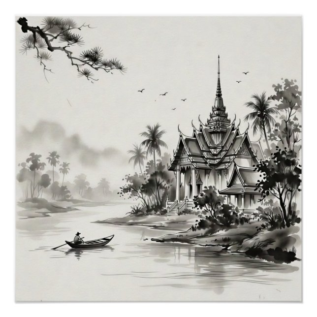 Thailändische Tuschelandschaft Poster (Vorderseite)