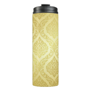 Thailändisches Muster, goldener Hintergrundthai, M Thermosbecher