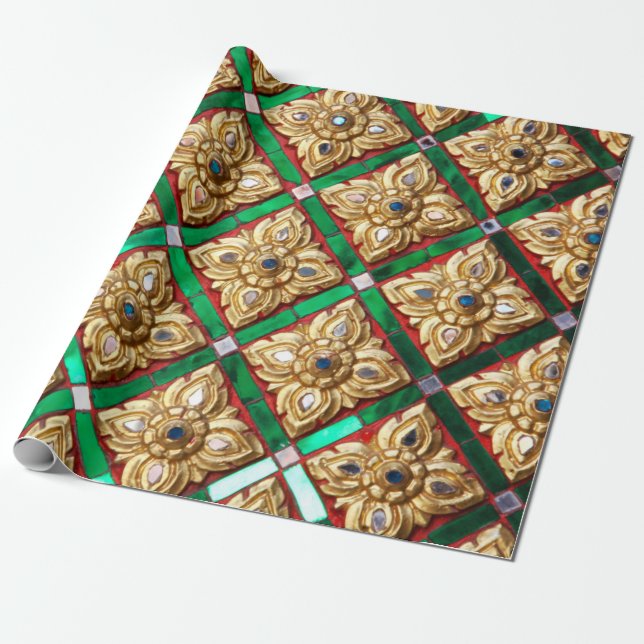 Thailändisches Muster in der Wand des thailändisch Geschenkpapier (Ungerollt)