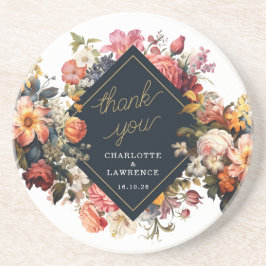 Thak You Wedding Vintag orange Blumendesign Getränkeuntersetzer