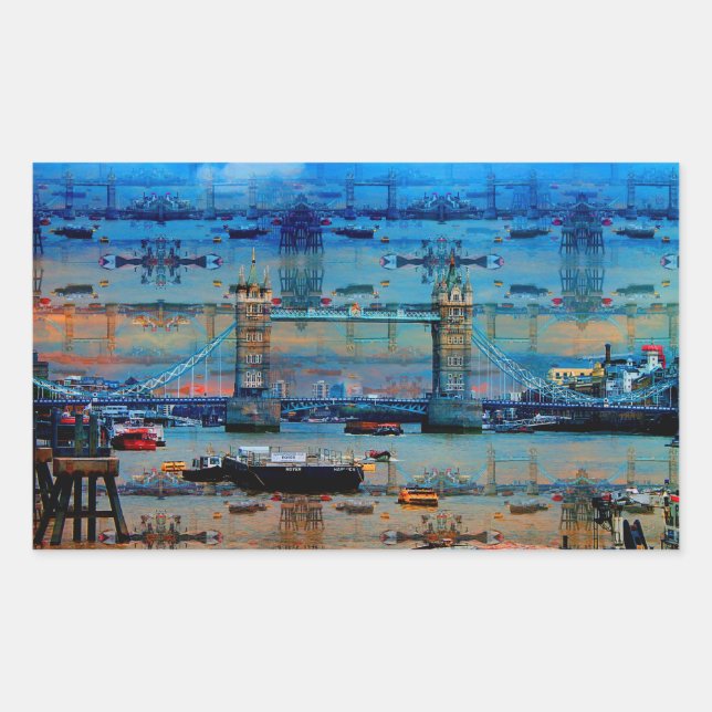 Thames Erinnerungen Tower Bridge, London England Rechteckiger Aufkleber (Vorderseite)