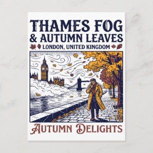 Thames-Nebel und Herbstblätter London UK Postkarte