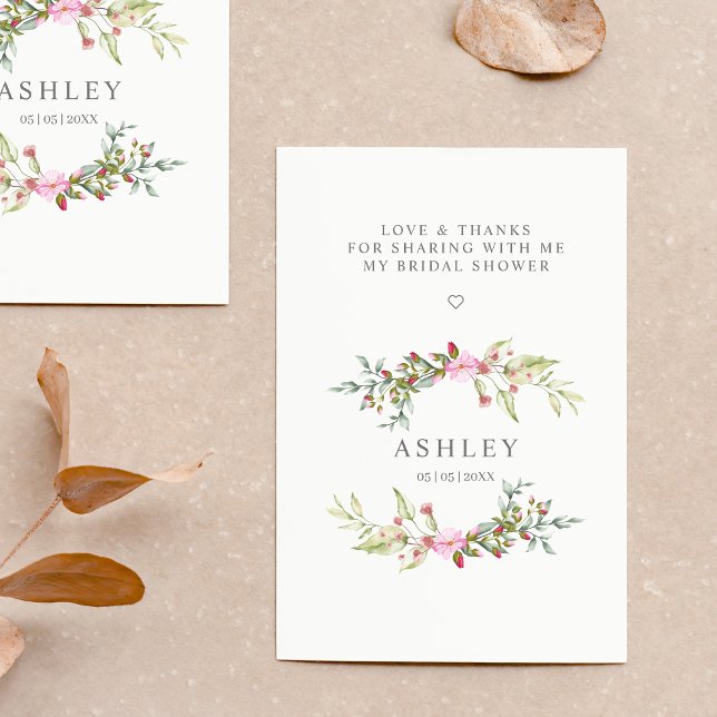 Thank Pink Floral Wreath for Bridal Shower Name Visitenkarte (Von Creator hochgeladen)