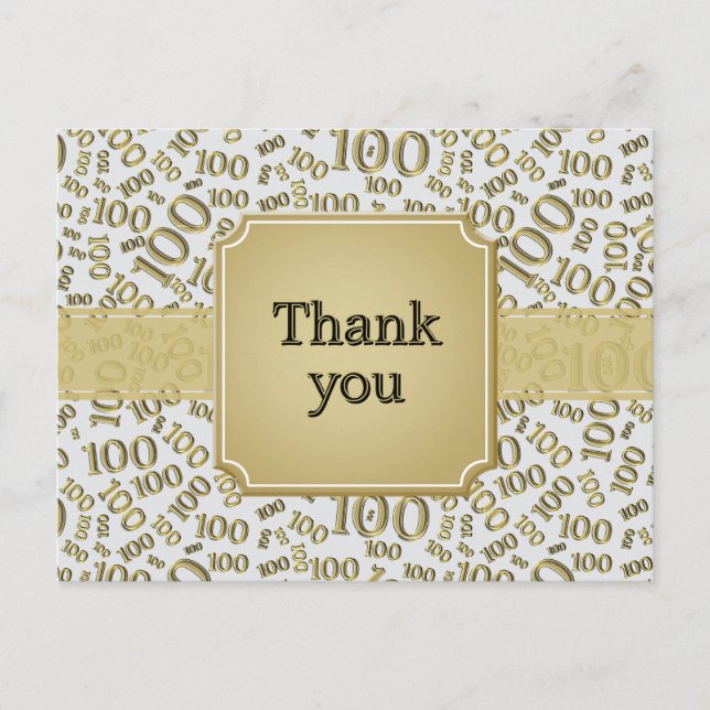 Thank You 100th Birthday Number Pattern Gold/White Postkarte (Vorderseite)
