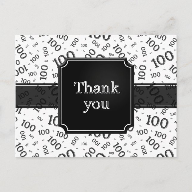 Thank You 100th Number Pattern Black/White Postkarte (Vorderseite)