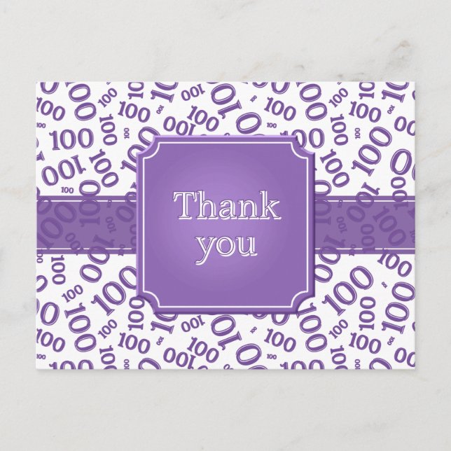 Thank You 100th Number Pattern Purple/White Postkarte (Vorderseite)