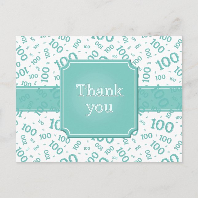 Thank You 100th Number Pattern Teal/White Postkarte (Vorderseite)