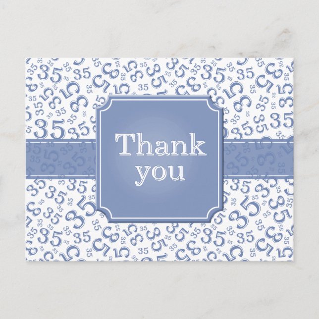 Thank You 35 Number Pattern Blue/White Postkarte (Vorderseite)