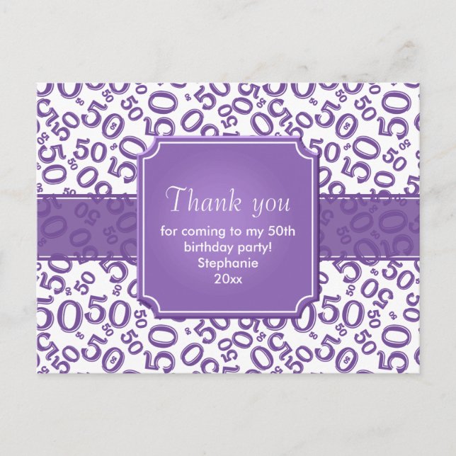 Thank You 50 Random Number Pattern Purple/White Postkarte (Vorderseite)