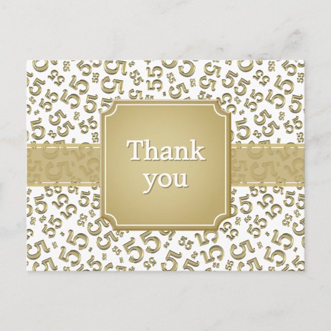 Thank You 55 Number Pattern Gold/White Postkarte (Vorderseite)