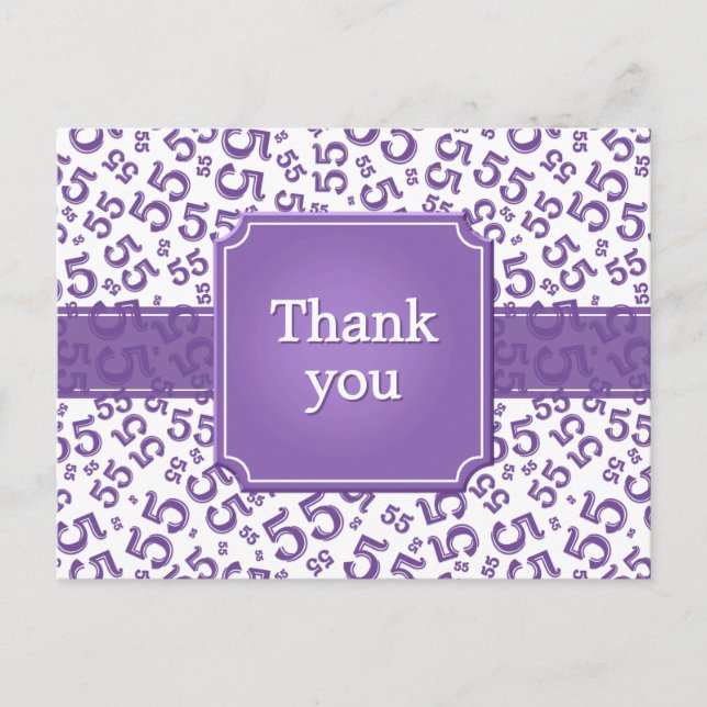 Thank You 55 Number Pattern Purple/White Postkarte (Vorderseite)