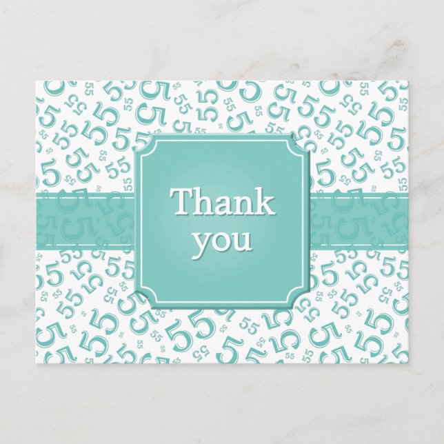Thank You 55 Number Pattern Teal/White Postkarte (Vorderseite)