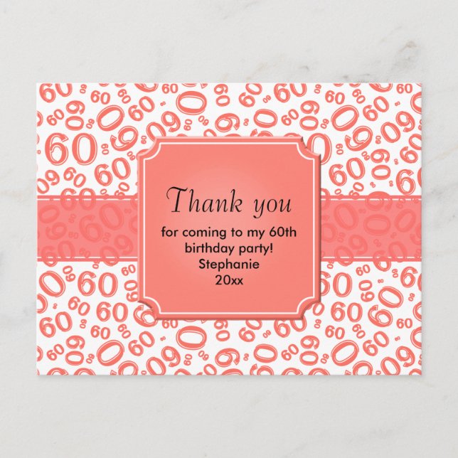 Thank You 60 Random Number Pattern Coral/White Postkarte (Vorderseite)