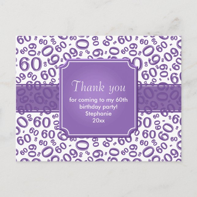 Thank You 60 Random Number Pattern Purple/White Postkarte (Vorderseite)