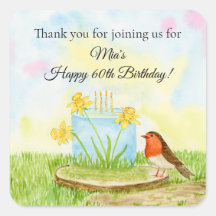 Thank You 60th Birthday Robin with Daffodil Cake