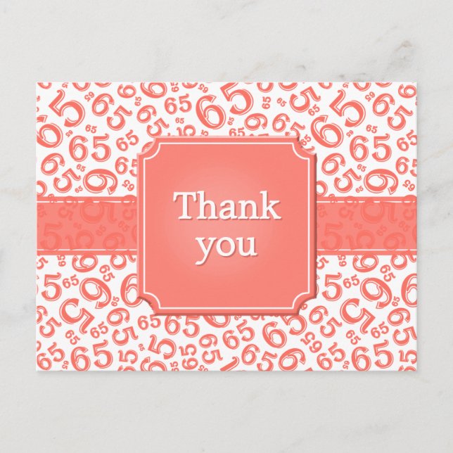 Thank You 65 Number Pattern Coral/White Postkarte (Vorderseite)