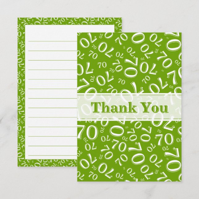 Thank You 70 Birthday Number Pattern Green/White Dankeskarte (Vorne/Hinten)