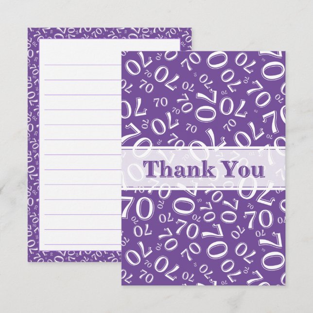 Thank You 70 Birthday Number Pattern Purple/White Dankeskarte (Vorne/Hinten)