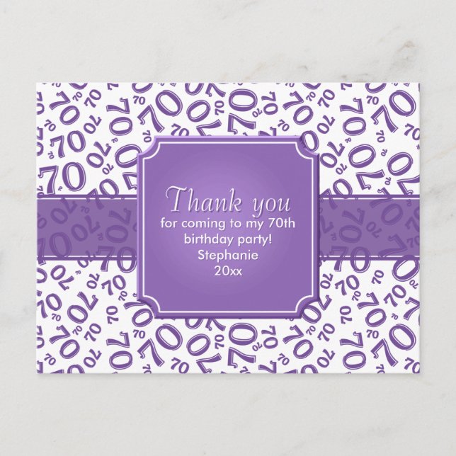 Thank You 70 Birthday Number Pattern Purple/White Postkarte (Vorderseite)