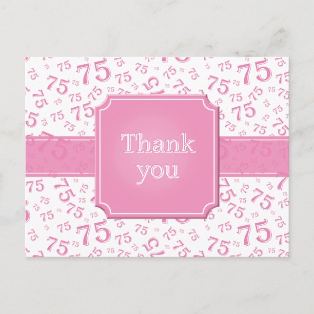 Thank You 75 Number Pattern Pink/White Postcard Postkarte (Vorderseite)