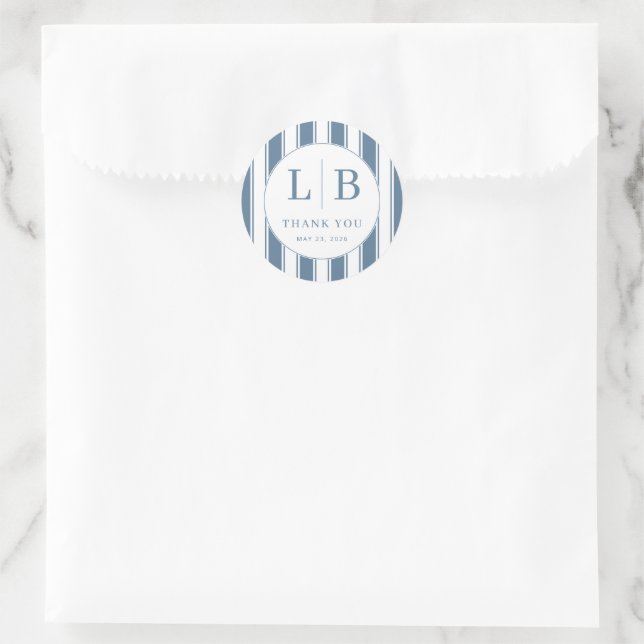 "THANK YOU" Appreciative Blue Striped Serif Runder Aufkleber (Tasche)