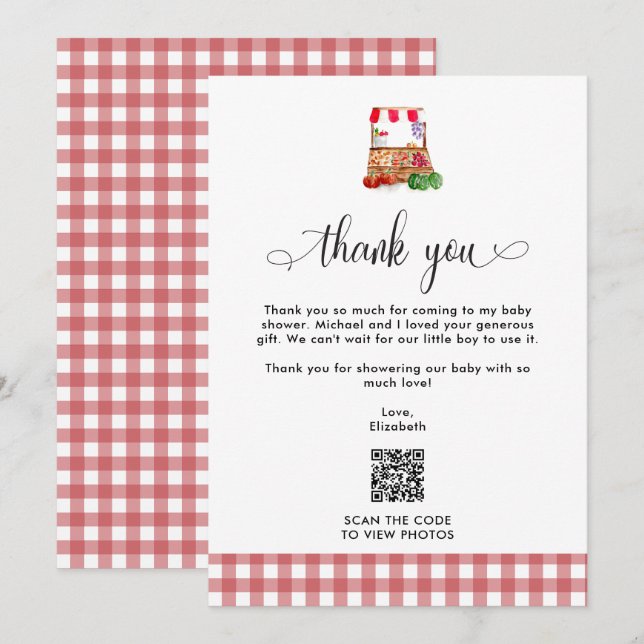 Thank you Baby Shower Locally Grown Farm QR Code Dankeskarte (Vorne/Hinten)