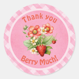 Thank You Berry Much Strawberry Pink Gingham  Runder Aufkleber