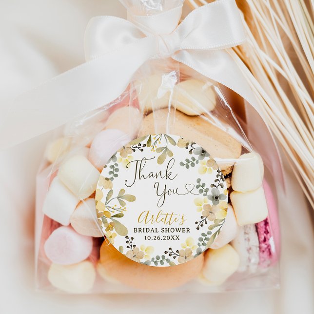 Thank you boho floral autumn chic bridal shower runder aufkleber (Thank you boho floral autumn chic bridal shower classic round sticker)