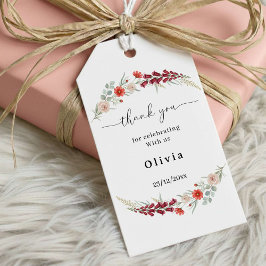 Thank you boho floral Baby Shower red wildflower  Geschenkanhänger