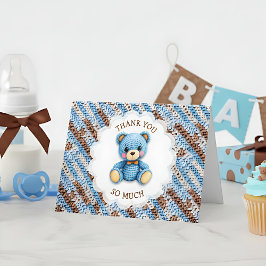 Thank You | Boy's Baby Shower Crochet Bear Dankeskarte