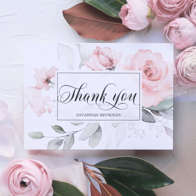 THANK YOU BRIDAL SHOWER PINK FLORAL ROSES DANKESKARTE (Von Creator hochgeladen)