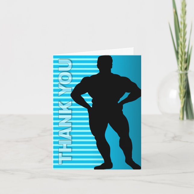 Thank You Card Bodybuilder Blue Stripe Dankeskarte (Vorderseite)
