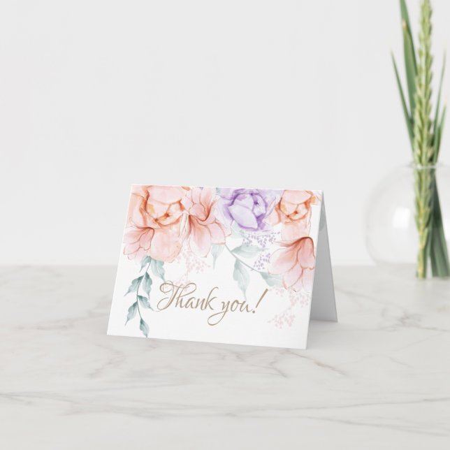 Thank You Card Coral and Lilac Aquarelle Floral (Vorderseite)