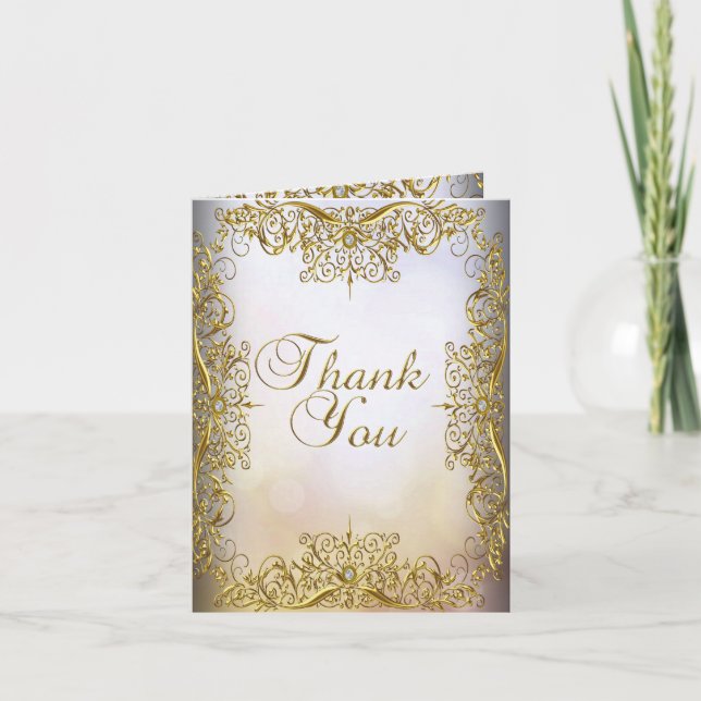 Thank You Card Elegant Beige White Gold Dankeskarte (Vorderseite)
