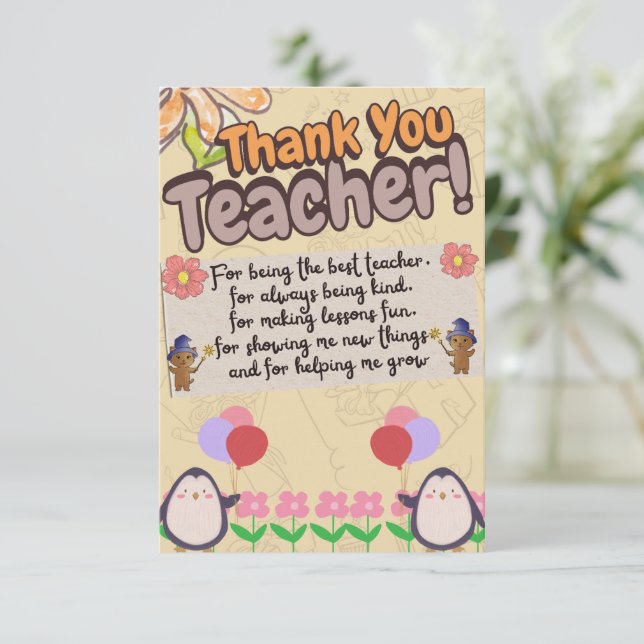 thank you card for teachers. dankeskarte (Stehend Vorderseite)