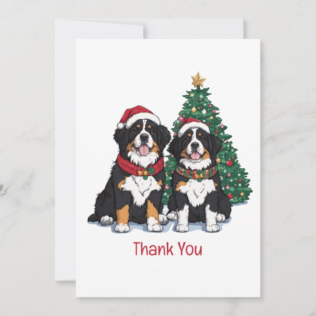 Thank You Christmas Bernese Mountain Dogs Dankeskarte (Vorderseite)