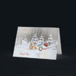thank you-Christmas snowman and deer Dankeskarte<br><div class="desc">snowman and deer in winter woods with Christmas decorations and snowflakes for thank you to host or hostess</div>