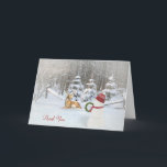 thank you-Christmas snowman and deer Dankeskarte<br><div class="desc">snowman and deer in winter woods with Christmas decorations and snowflakes for thank you to host or hostess</div>