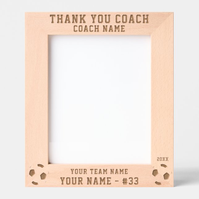 Thank you Coach Soccer Team Name Sports Geätzte Rahmen (Vorderseite)