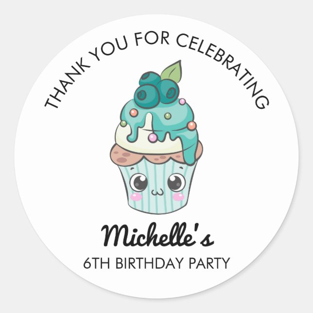 Thank You Cupcake Theme Birthday Party Sticker (Devant)