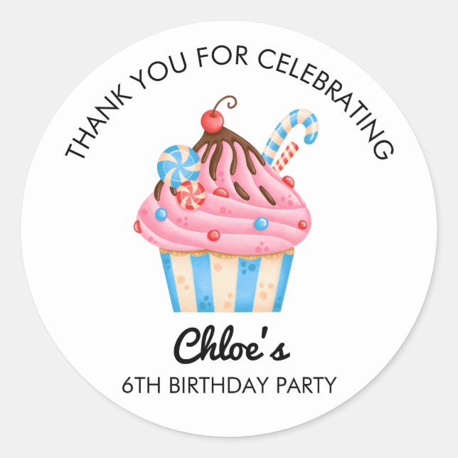 Thank You Cupcake Theme Birthday Party Sticker (Devant)