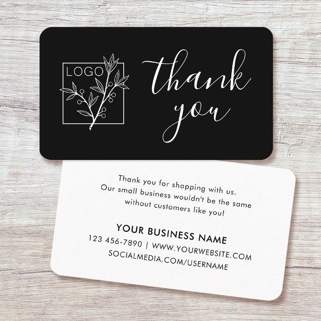 Thank You Custom Logo Modern Script Black Visitenkarte (Von Creator hochgeladen)
