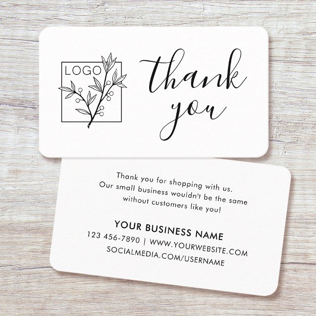 Thank You Custom Logo Modern Script White Visitenkarte (Von Creator hochgeladen)