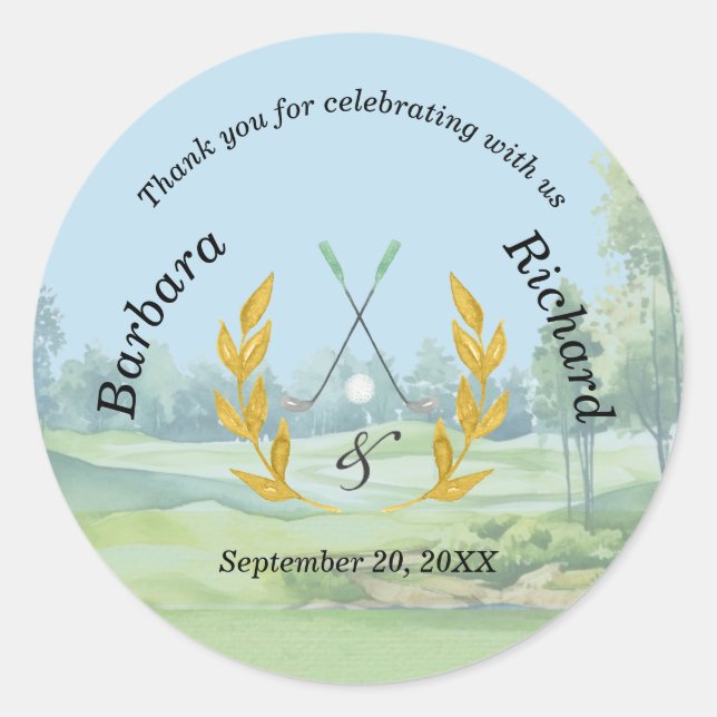 *Thank You Elegant Custom Golf Theme Wedding Runder Aufkleber (Vorderseite)