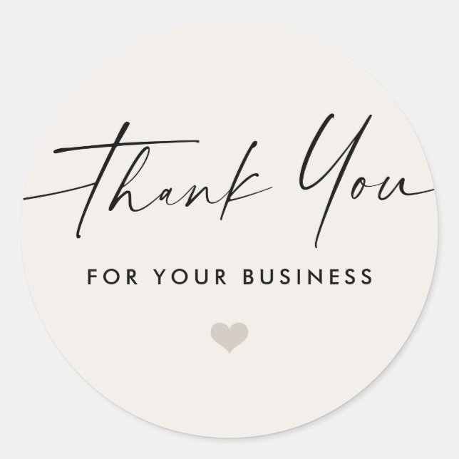 Thank you for business script heart light tan runder aufkleber (Vorderseite)