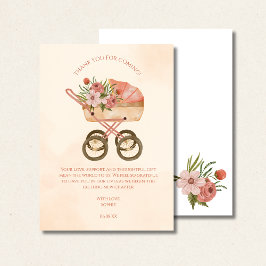 Thank you for coming card, rustic baby carriage  dankeskarte
