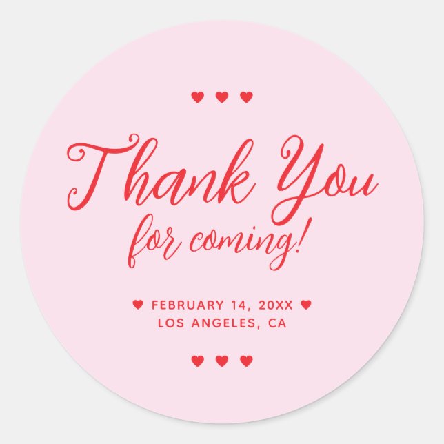 Thank You for Coming Galentine's Party Pink Runder Aufkleber (Vorderseite)