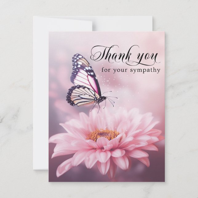 Thank you Funeral Butterfly Flower Pink | Photo Dankeskarte (Vorderseite)